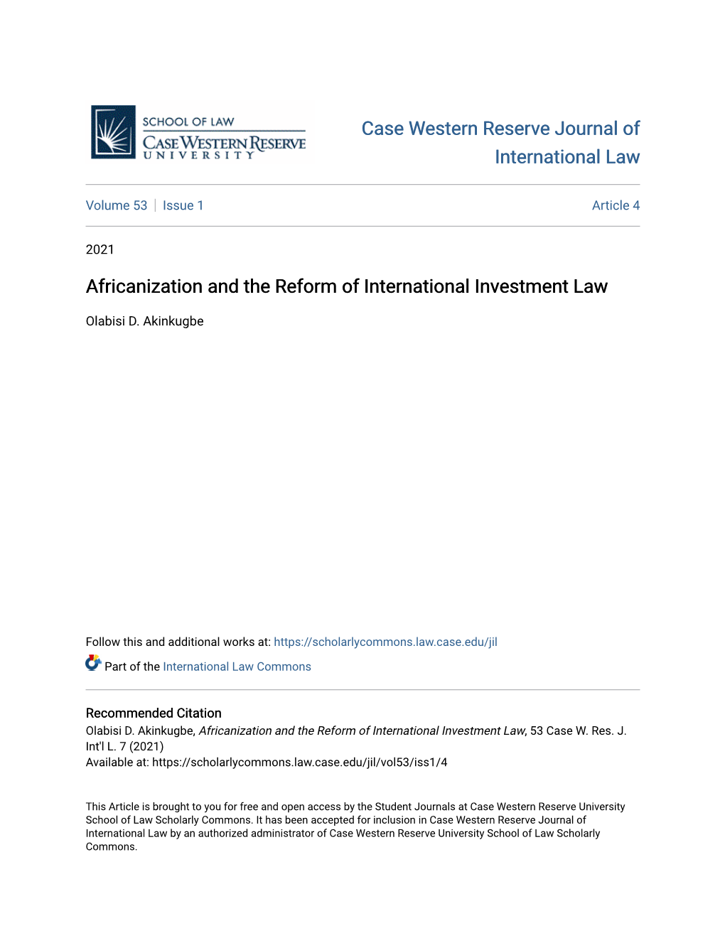 Africanization and the Reform of International Investment Law