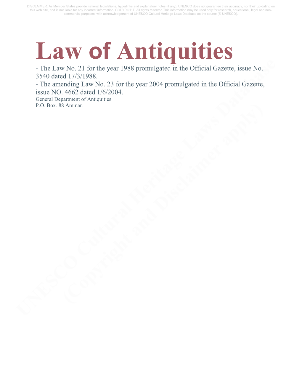 Law of Antiquities - the Law No