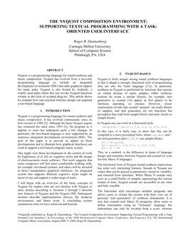 The Nyquist Composition Environment: Supporting Textual Programming with a Task- Oriented User Interface*