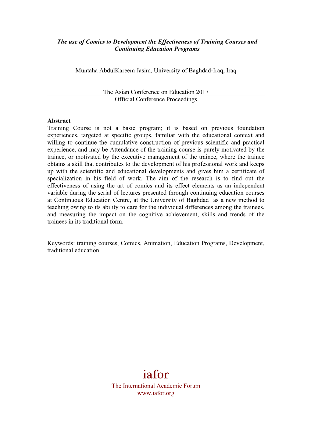 The Use of Comics to Development the Effectiveness of Training Courses and Continuing Education Programs Muntaha Abdulkareem