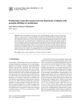 Problematic Scale-Like Fossils from the Ordovician of Siberia with Possible Affinities to Vertebrates