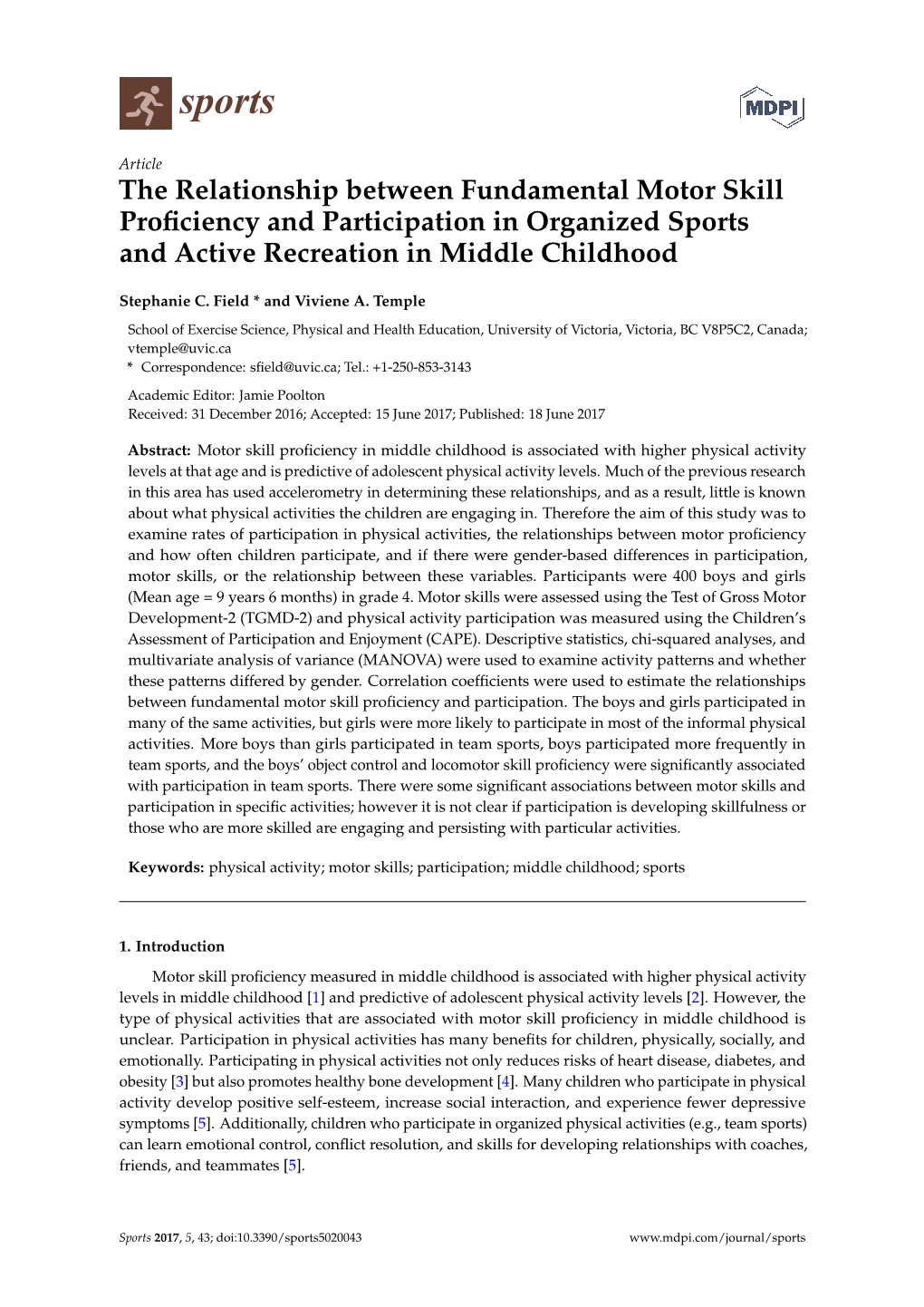 The Relationship Between Fundamental Motor Skill Proficiency