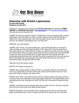 Kristin Lajeunesse by OUR HEN HOUSE Published July 06, 2013