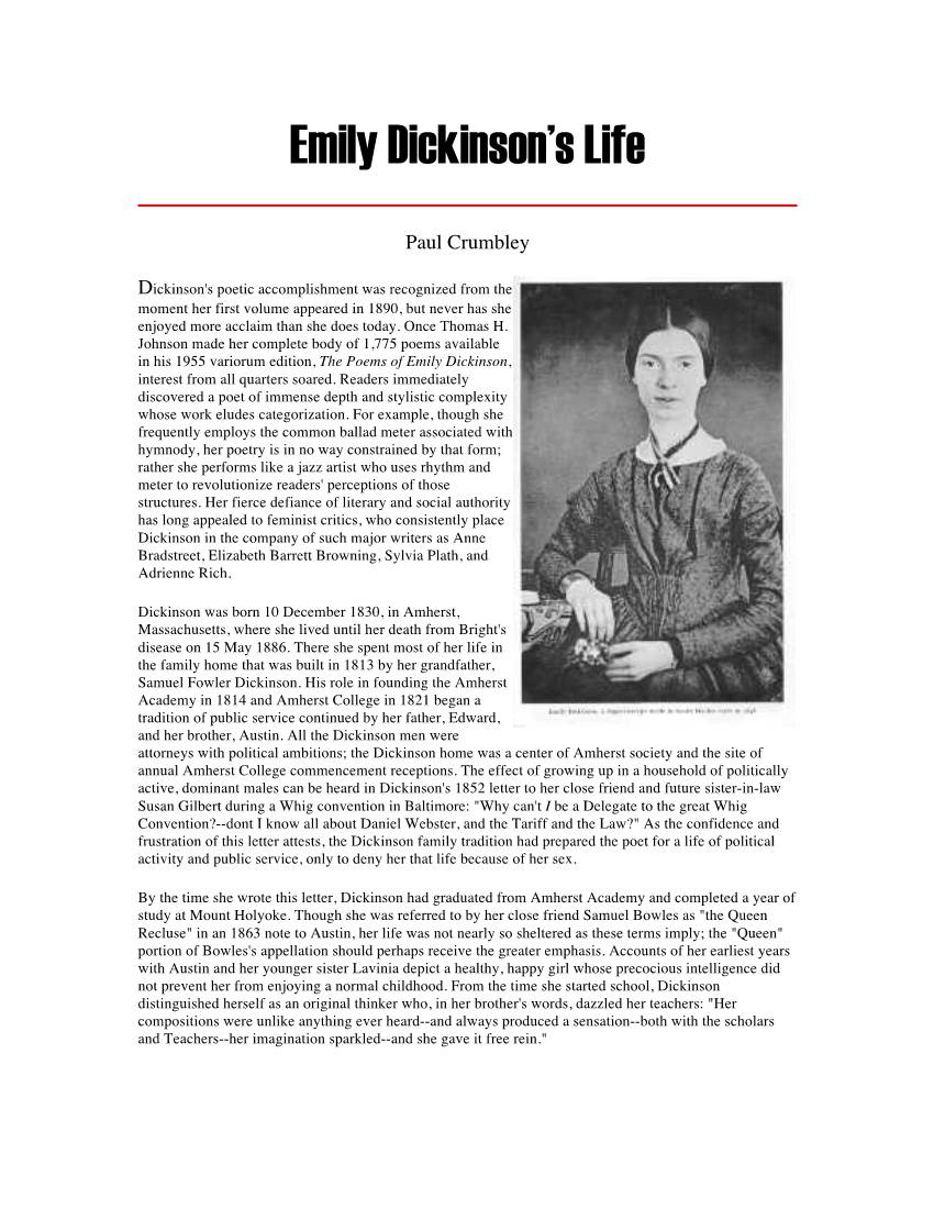 Emily Dickinson's Life