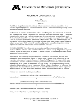 Machinery Cost Estimates
