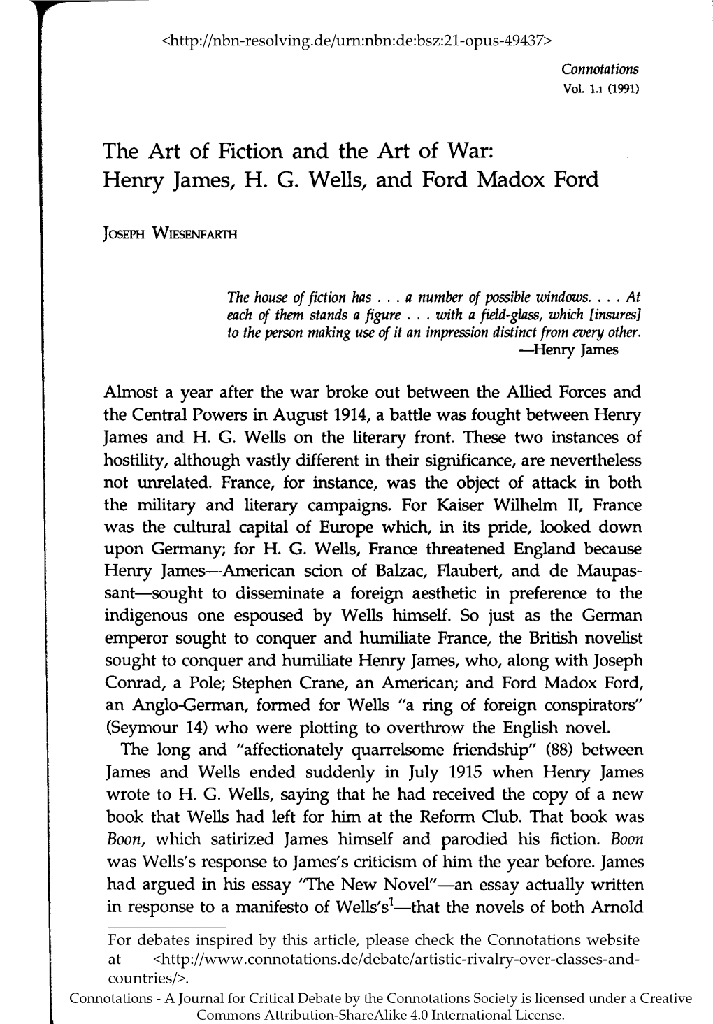 Henry James, HG Wells, and Ford Madox Ford