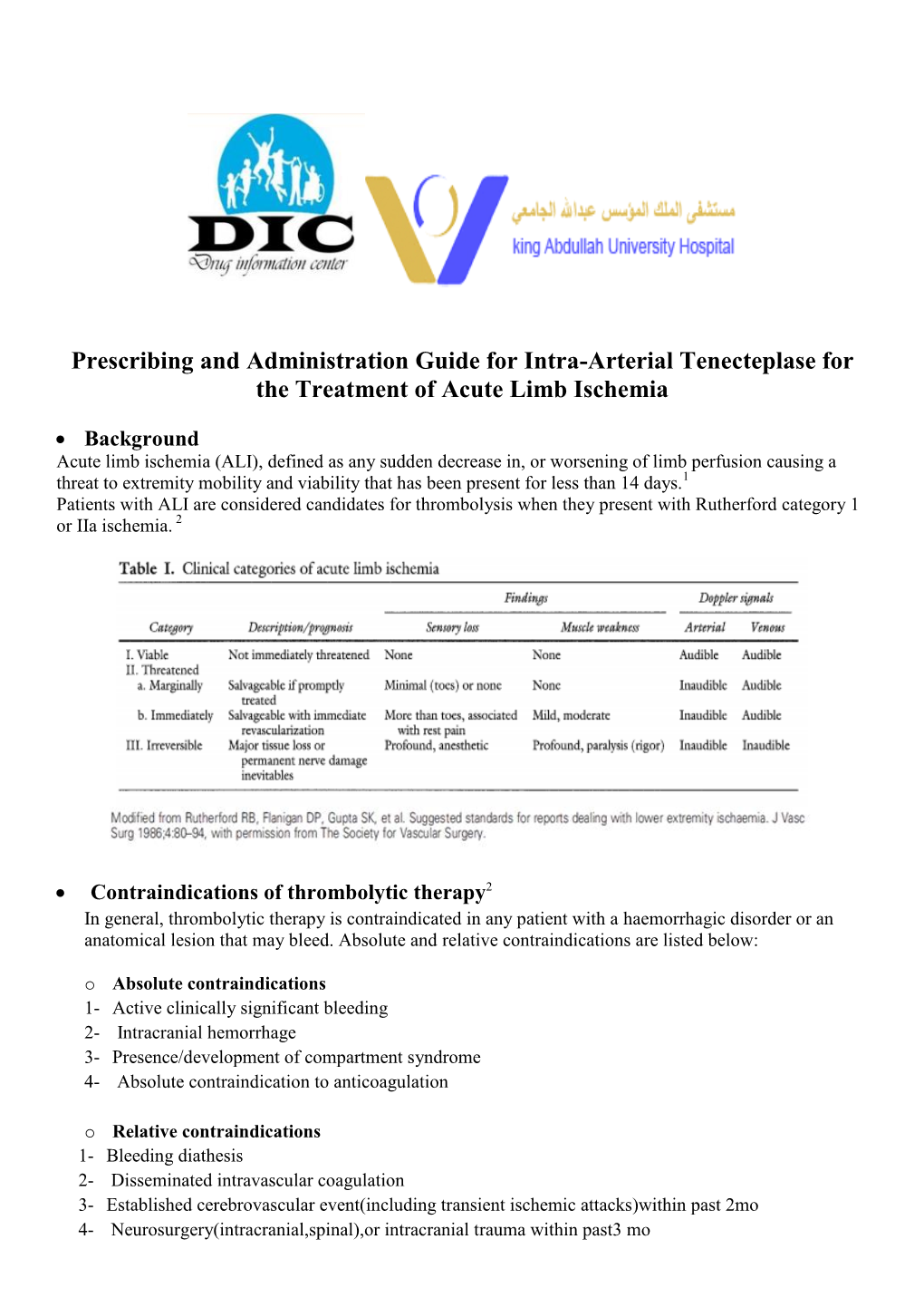 Prescribing and Administration Guide for Intra-Arterial Tenecteplase for the Treatment of Acute Limb Ischemia