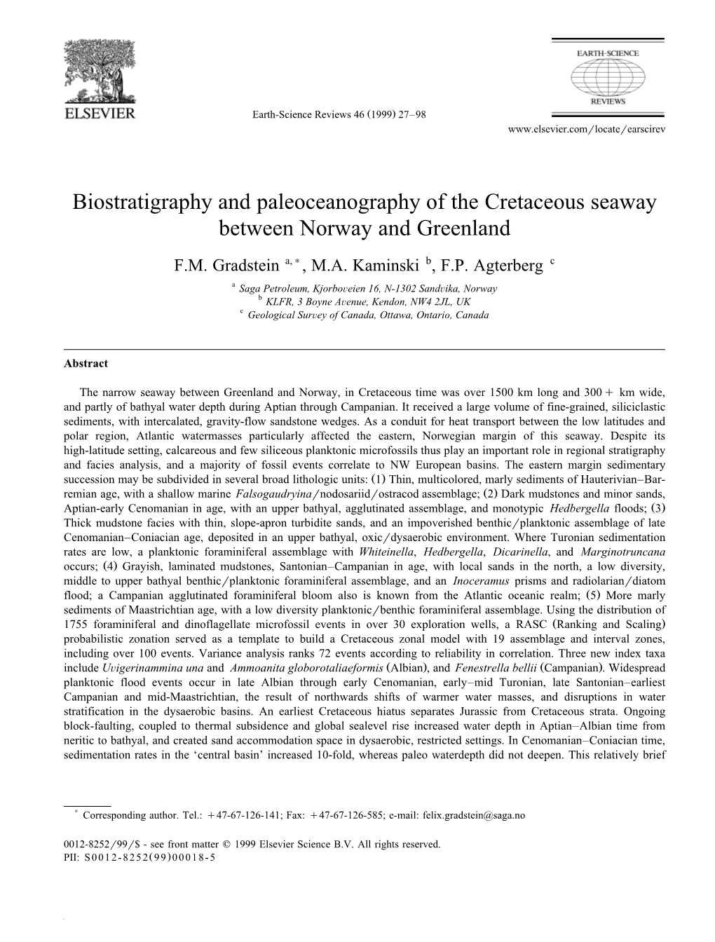 Biostratigraphy and Paleoceanography of the Cretaceous Seaway Between Norway and Greenland