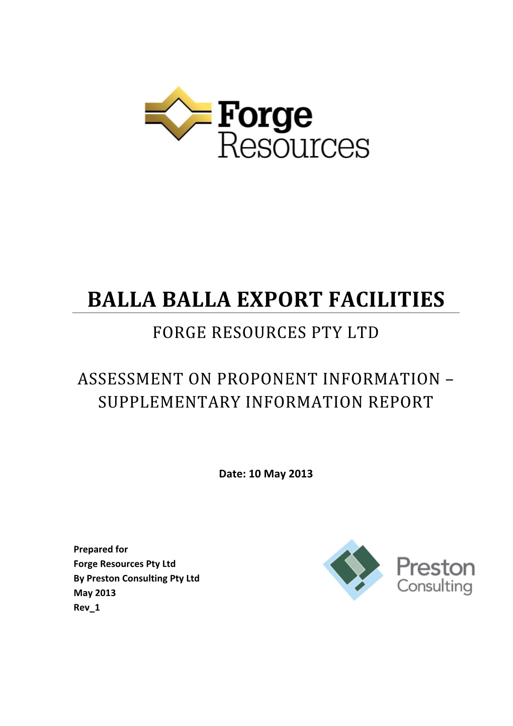 Balla Balla Export Facilities Forge Resources Pty Ltd