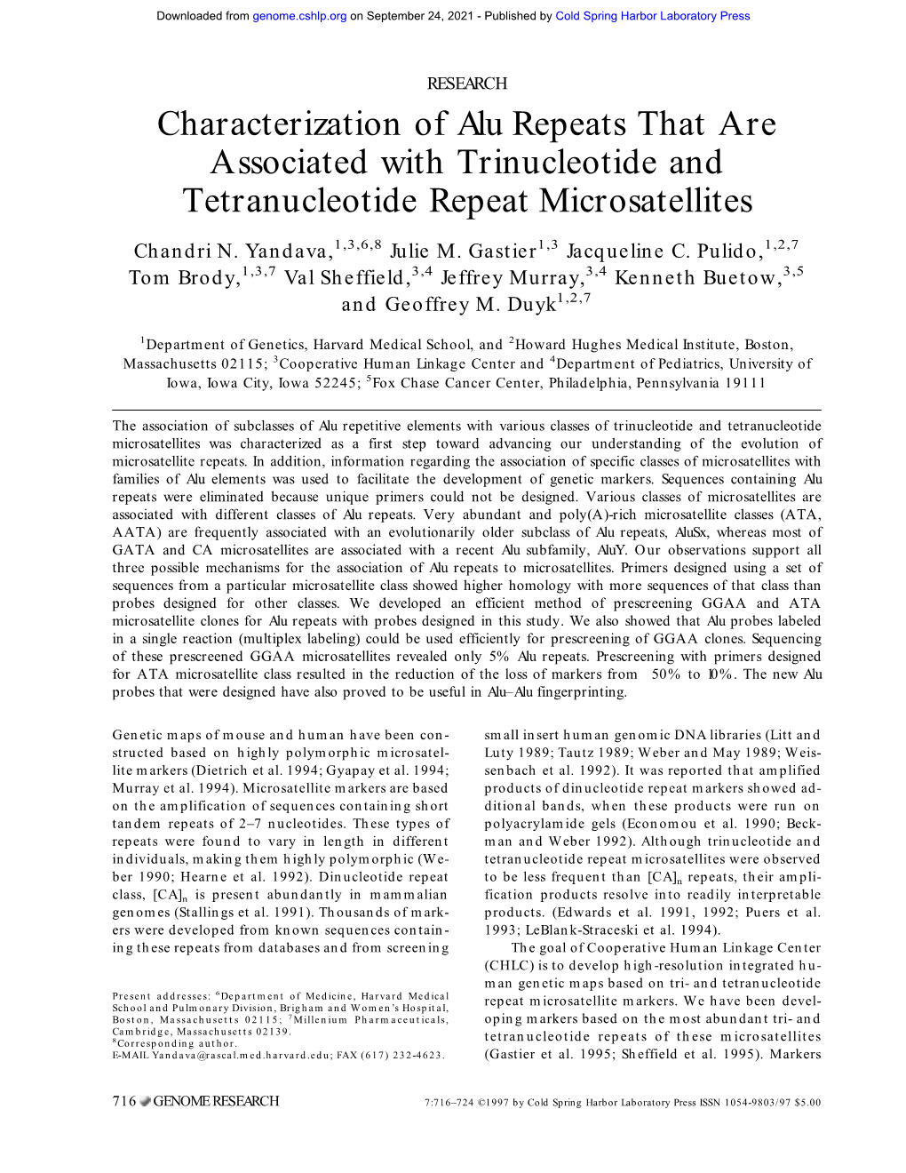 Characterization of Alu Repeats That Are Associated with Trinucleotide and Tetranucleotide Repeat Microsatellites