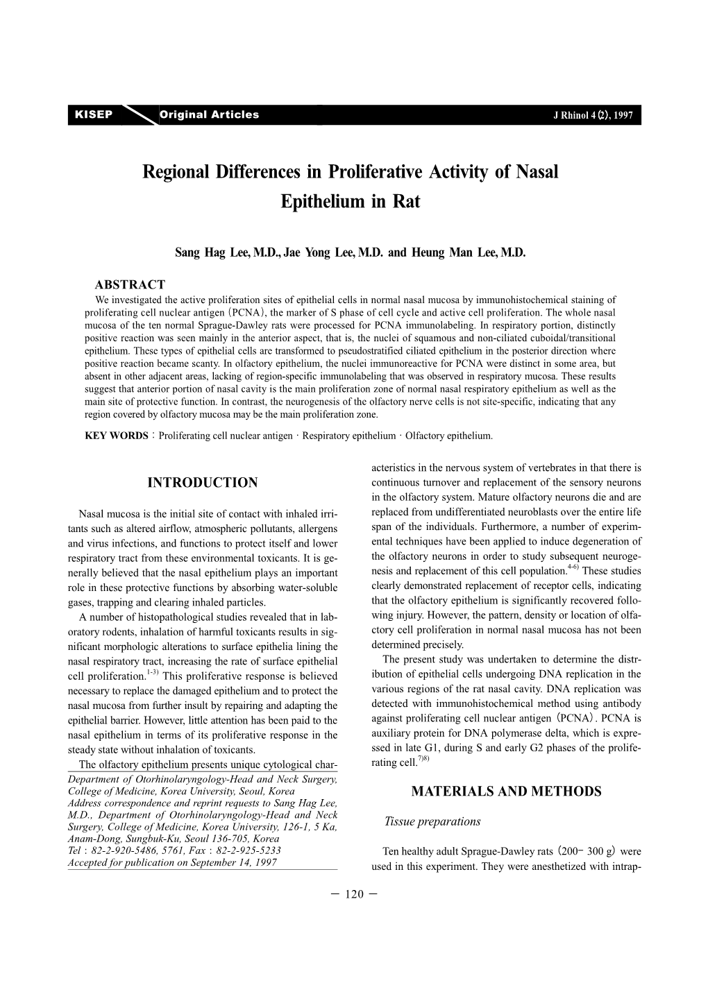 Regional Differences in Proliferative Activity of Nasal Epithelium in Rat