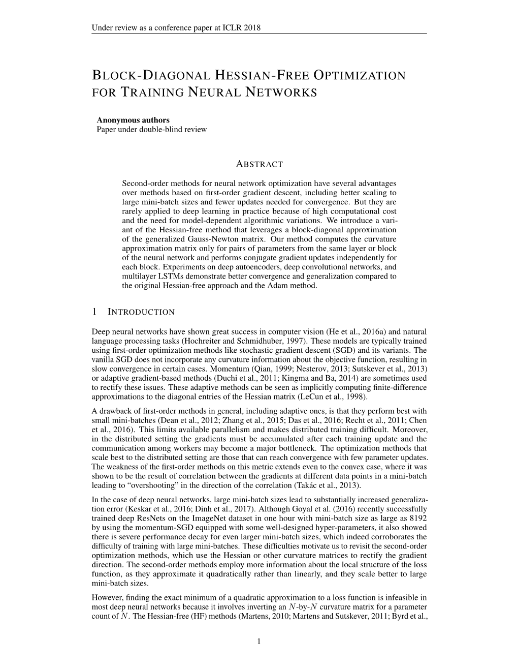 Block-Diagonal Hessian-Free Optimization for Training Neural Networks