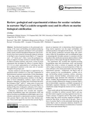 Calcite-Aragonite Seas) and Its Effects on Marine Biological Calciﬁcation