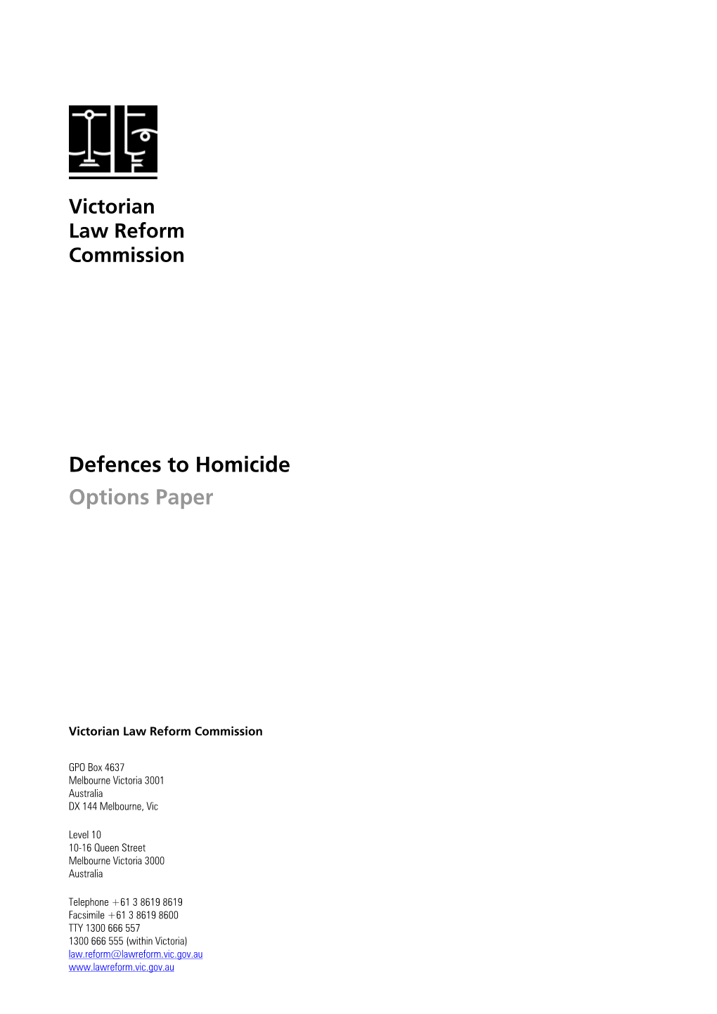 Defences to Homicide Options Paper