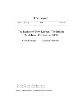 The Demise of New Labour? the British ‘Mid-Term’ Elections of 2008