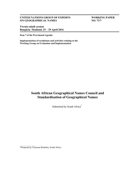 South African Geographical Names Council and Standardisation of Geographical Names