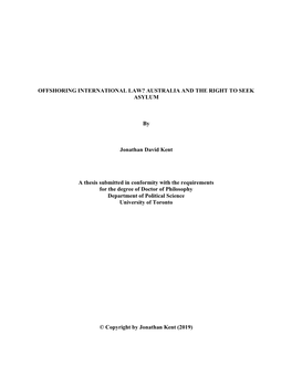 Offshoring International Law? Australia and the Right to Seek Asylum