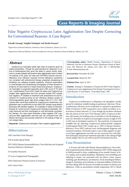Case Reports & Imaging Journal False Negative Cryptococcus Latex