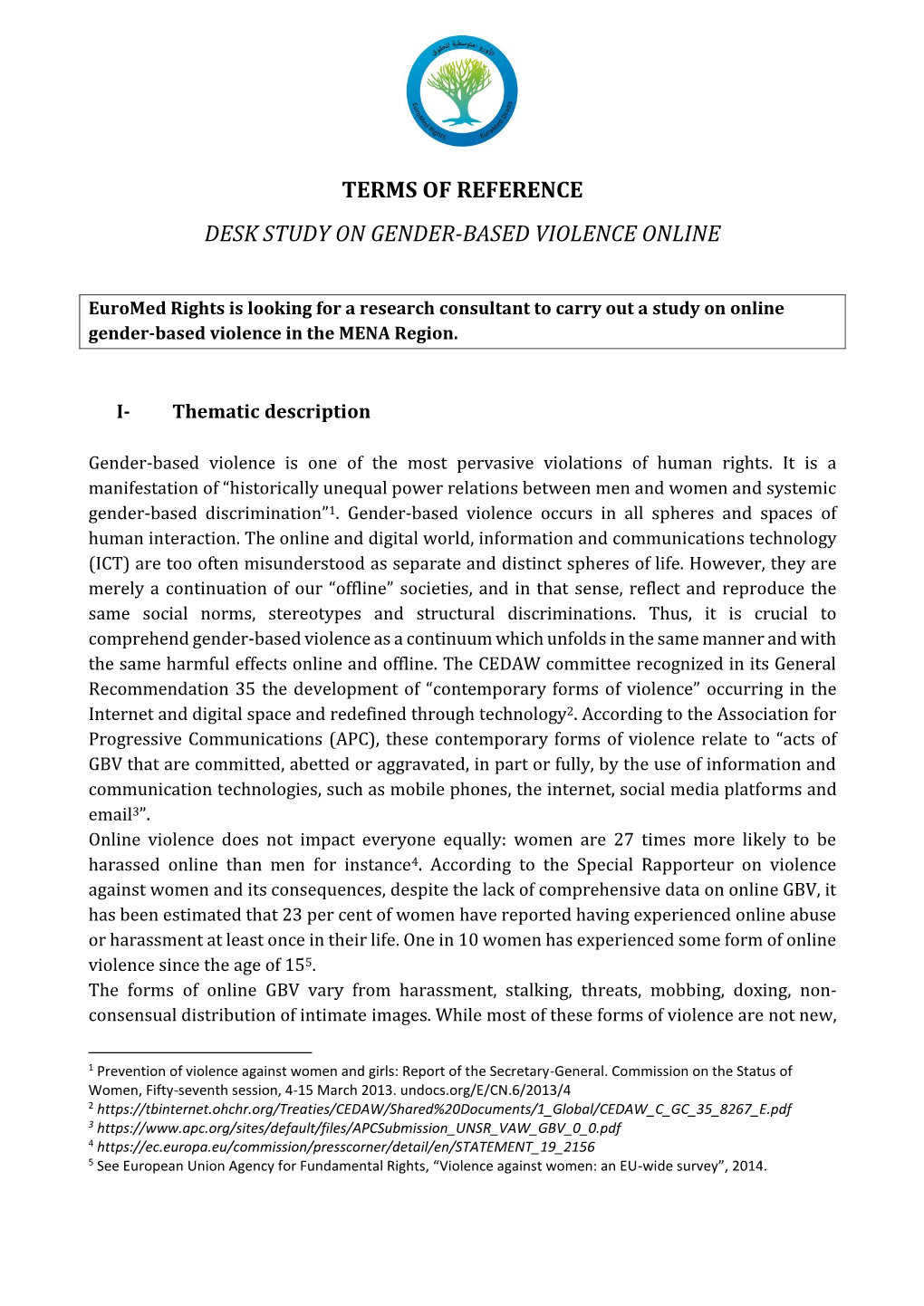 Terms of Reference Desk Study on Gender-Based Violence Online