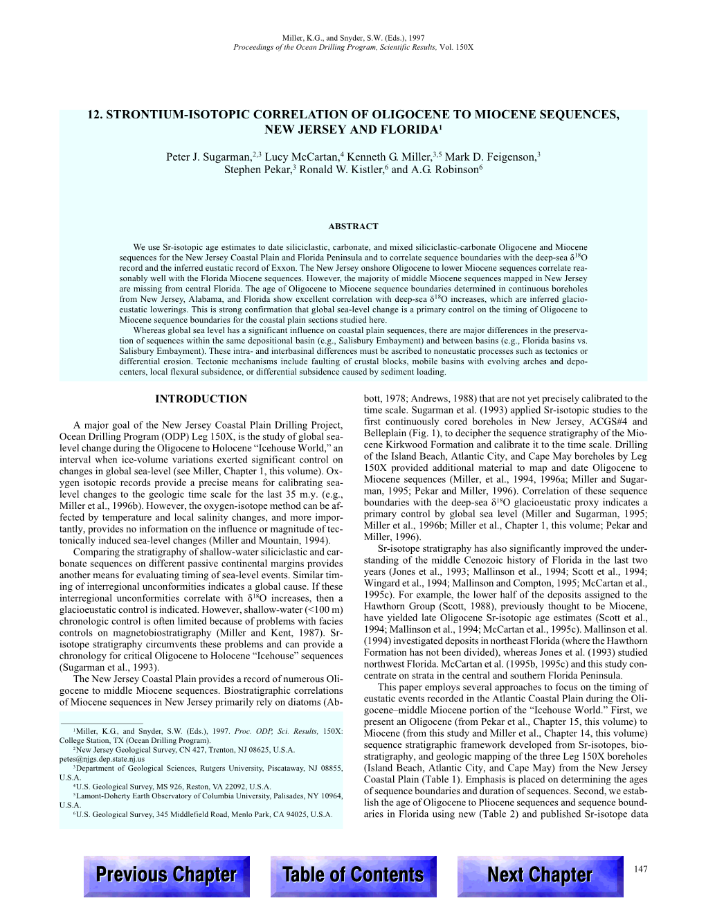 12. Strontium-Isotopic Correlation of Oligocene to Miocene Sequences, New Jersey and Florida1