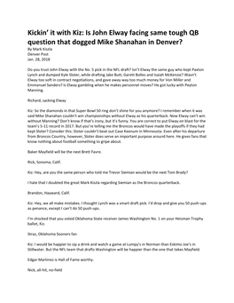 Is John Elway Facing Same Tough QB Question That Dogged Mike Shanahan in Denver? by Mark Kiszla Denver Post Jan