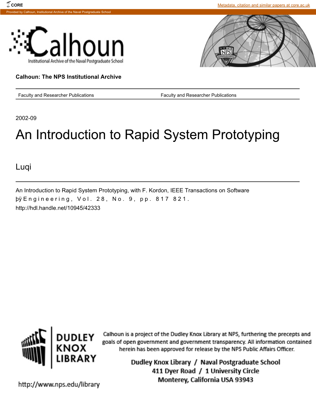 An Introduction to Rapid System Prototyping