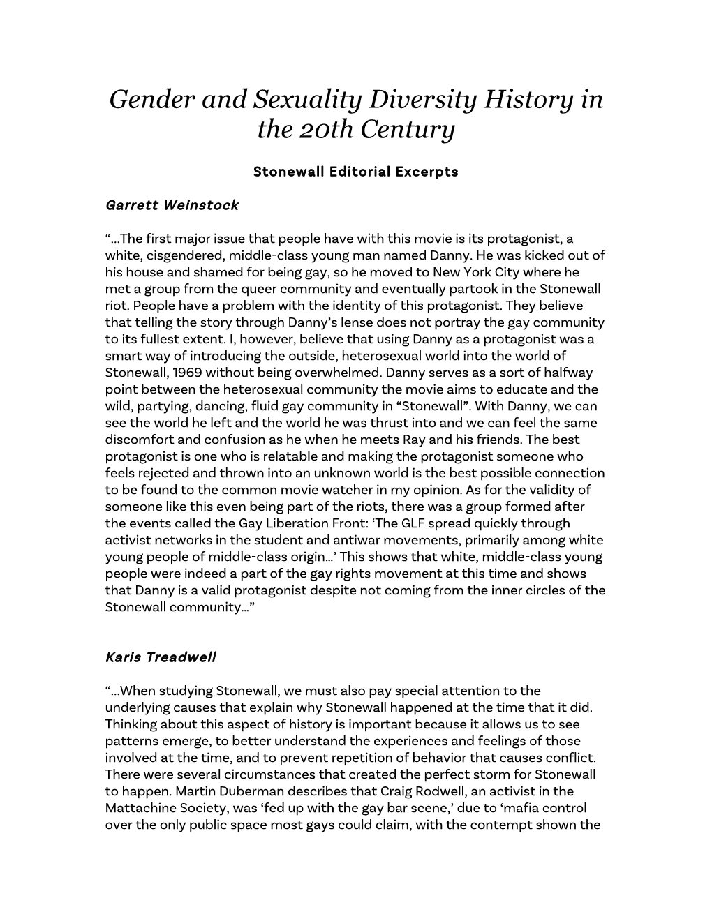 Gender and Sexuality Diversity History in the 20Th Century
