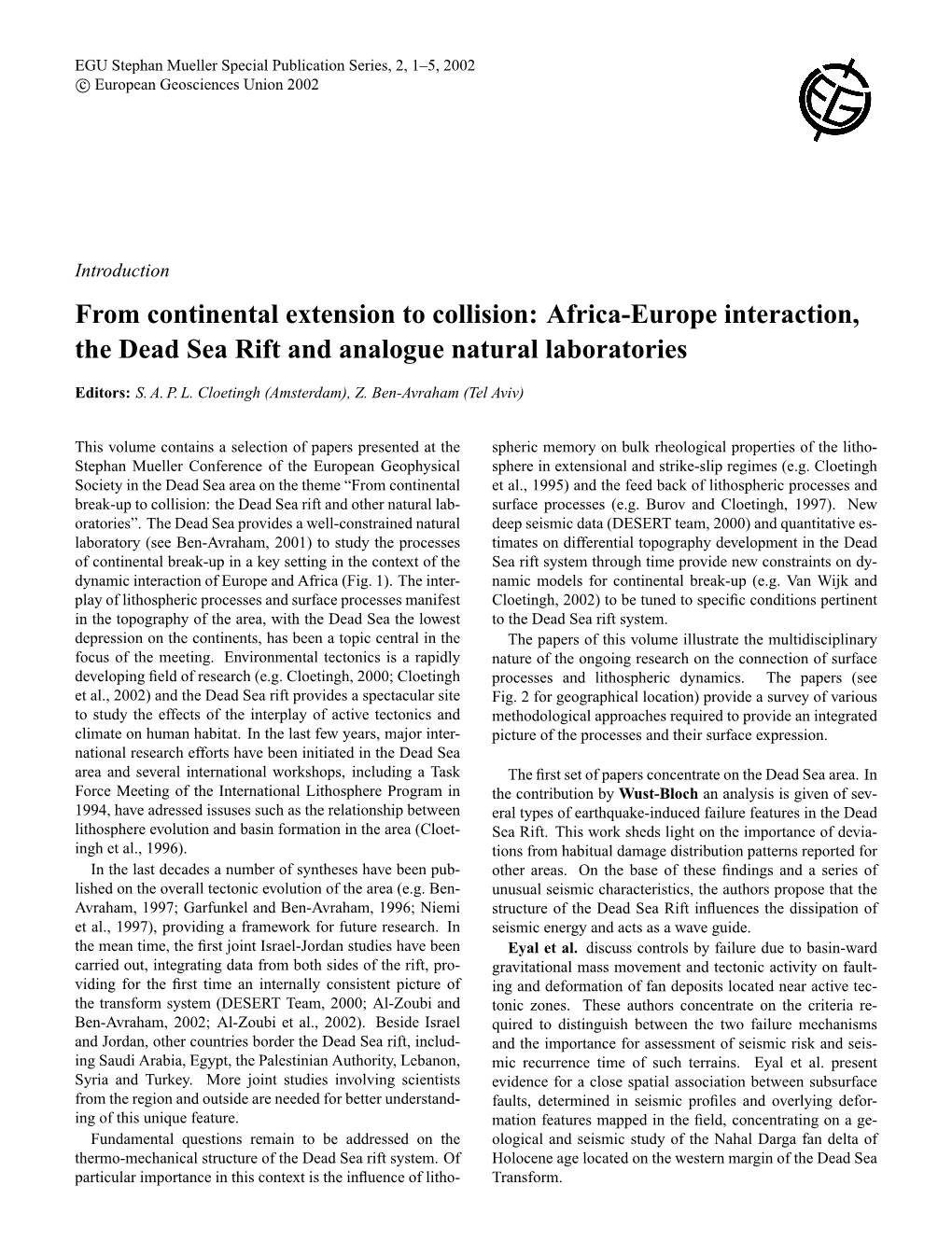 From Continental Extension to Collision: Africa-Europe Interaction, the Dead Sea Rift and Analogue Natural Laboratories