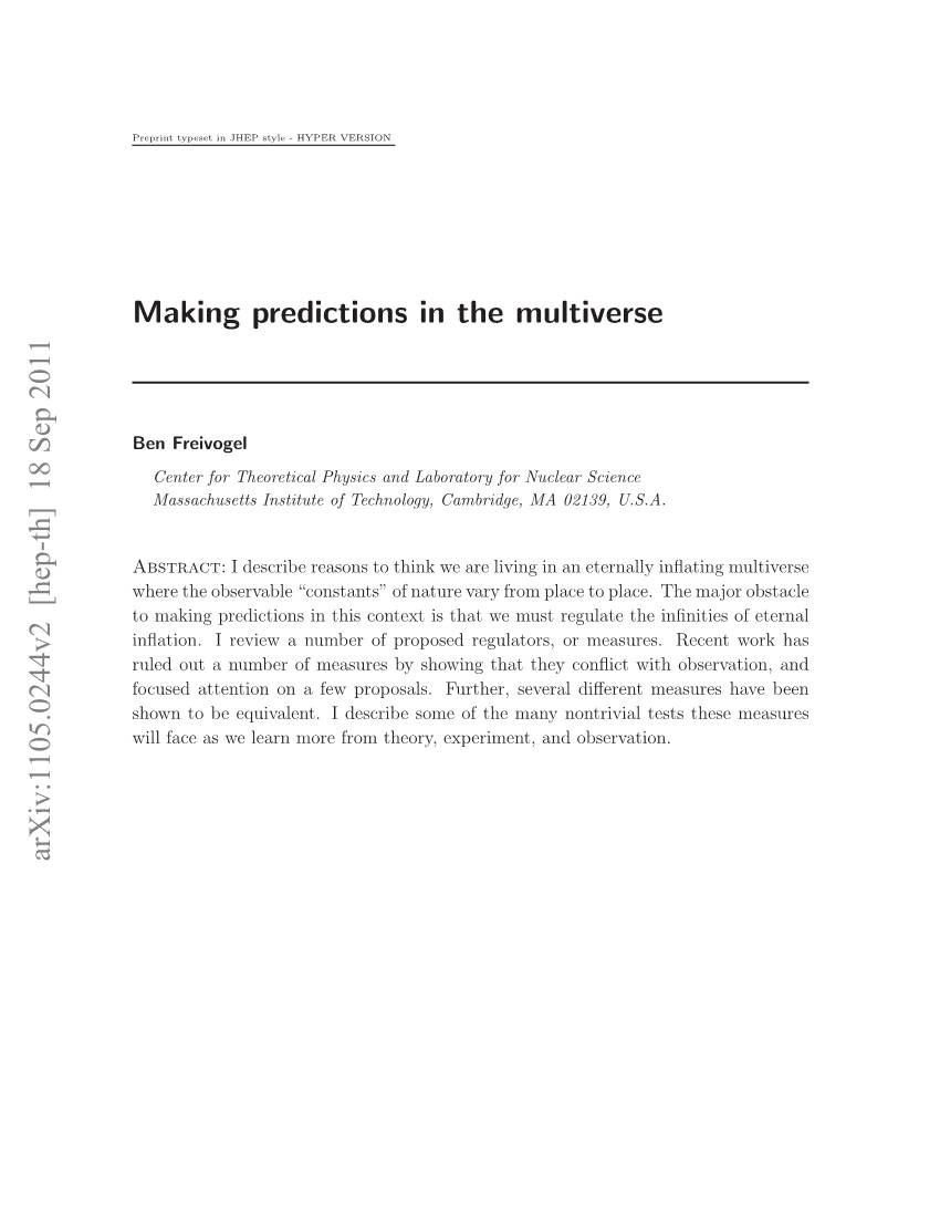 Making Predictions in the Multiverse Arxiv:1105.0244V2 [Hep-Th]