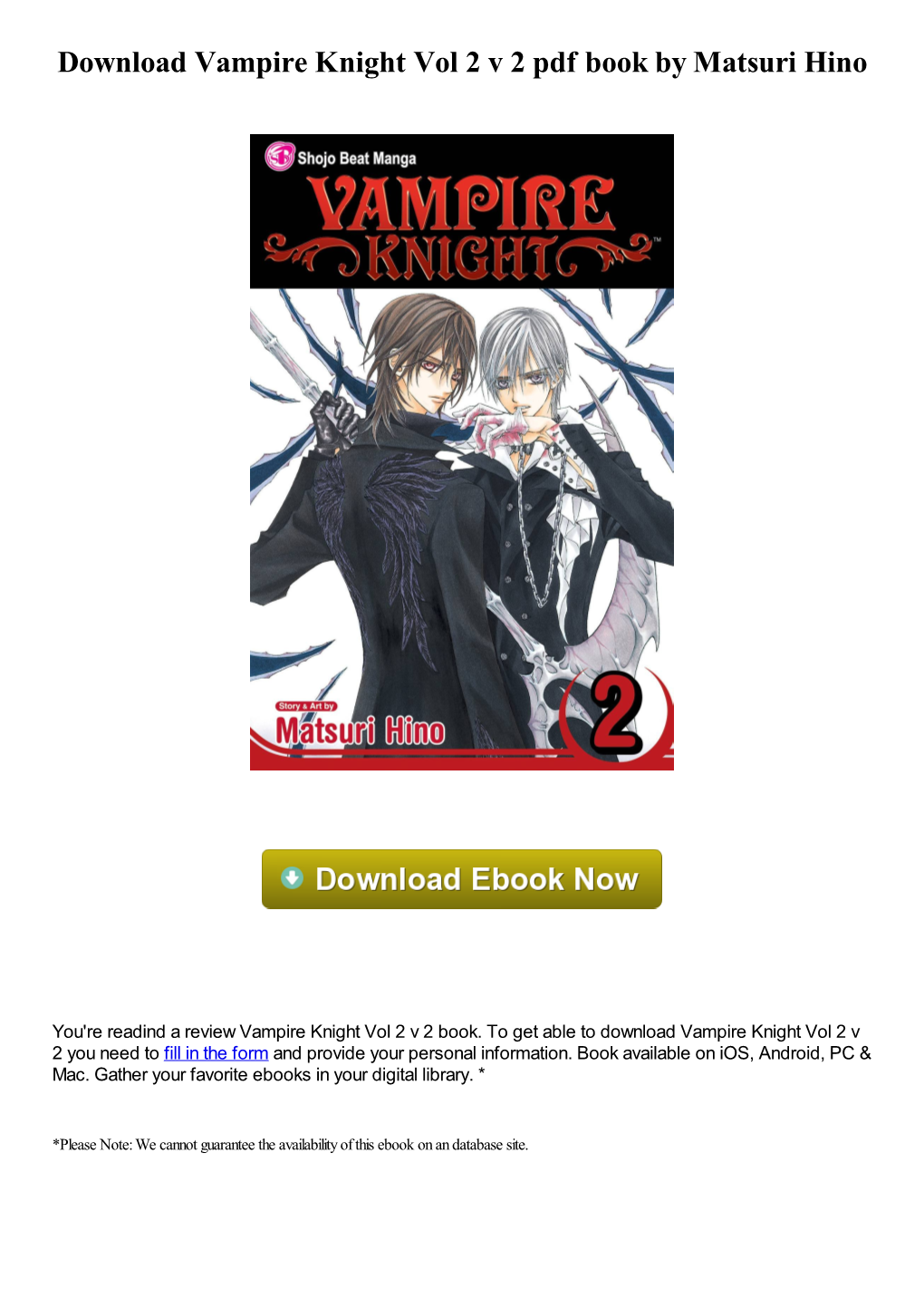 Download Vampire Knight Vol 2 V 2 Pdf Ebook by Matsuri Hino