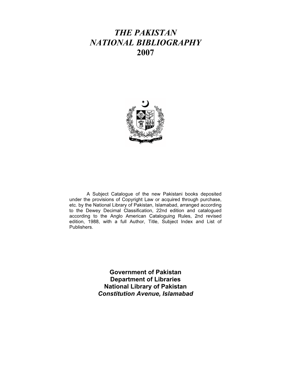 The Pakistan National Bibliography 2007