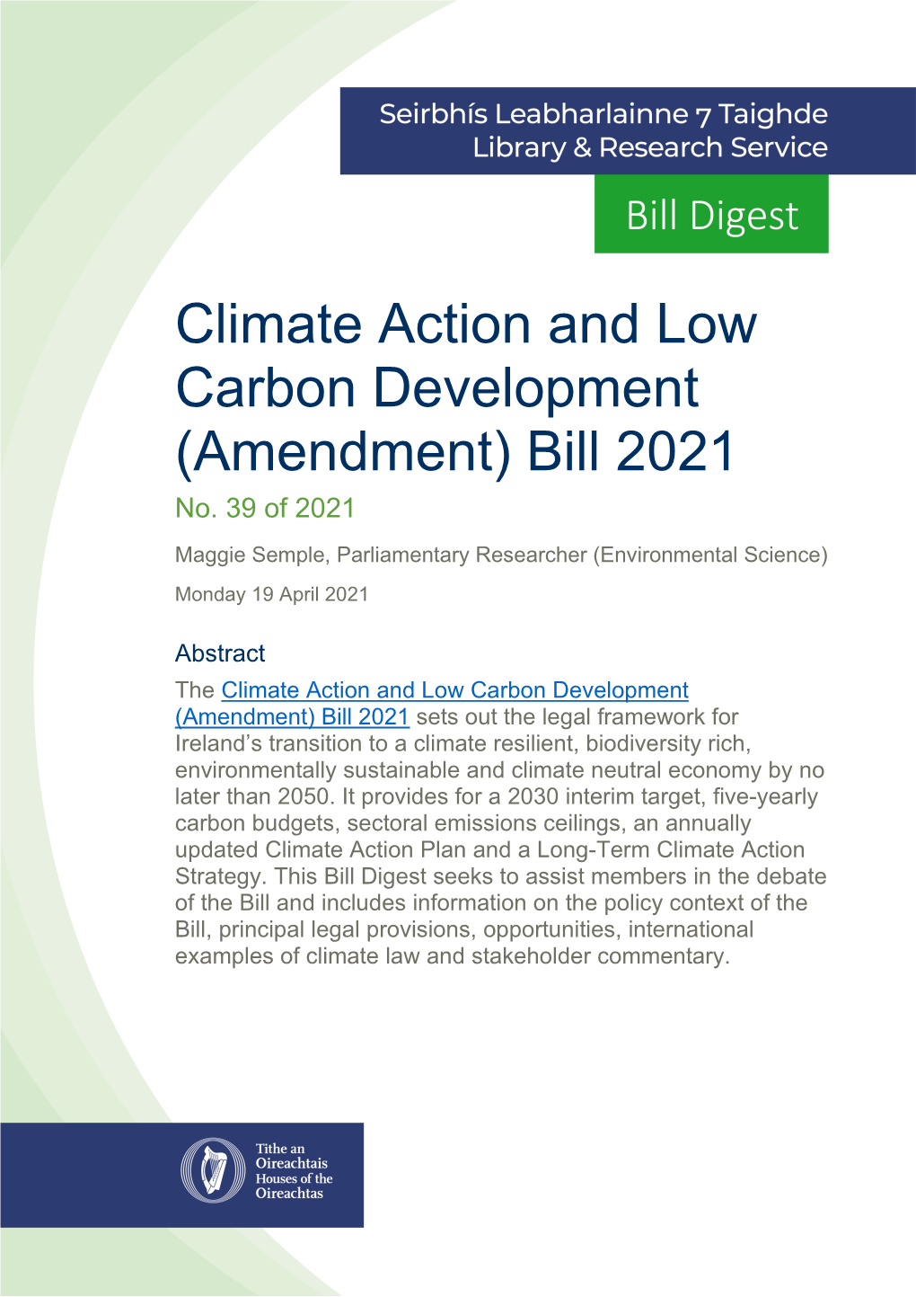 Climate Action and Low Carbon Development (Amendment) Bill 2021 No