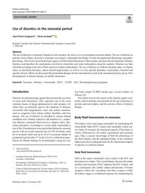 Use of Diuretics in the Neonatal Period