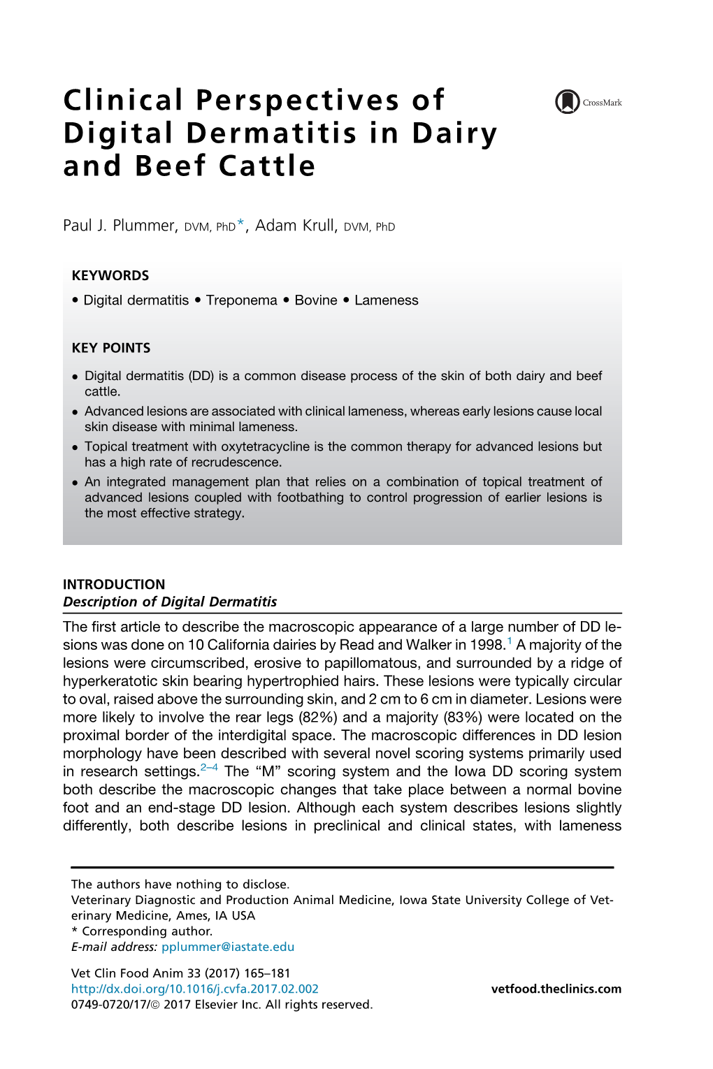 Clinical Perspectives of Digital Dermatitis in Dairy and Beef Cattle