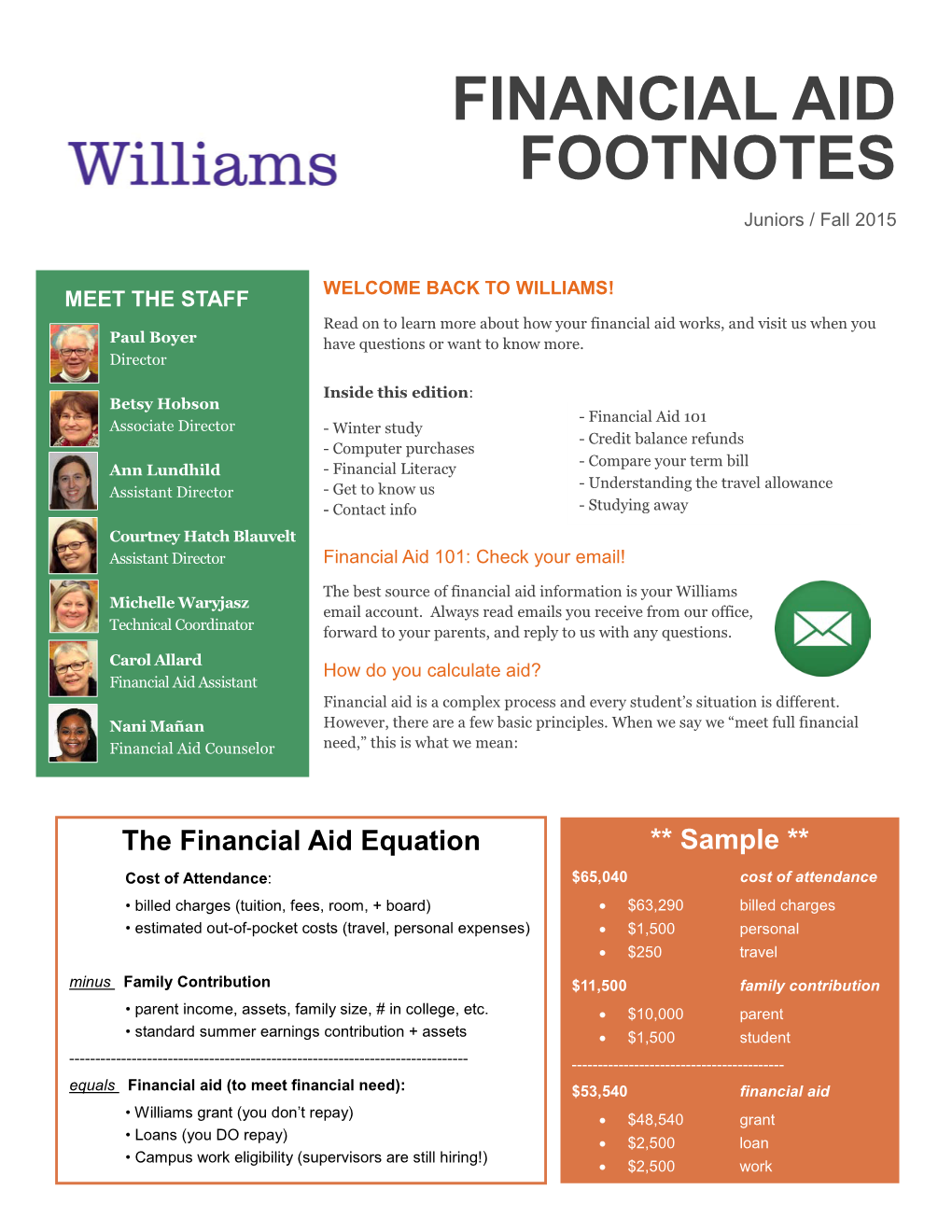 FINANCIAL AID FOOTNOTES Juniors / Fall 2015