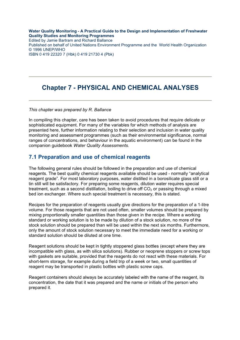 Chapter 7 - PHYSICAL and CHEMICAL ANALYSES