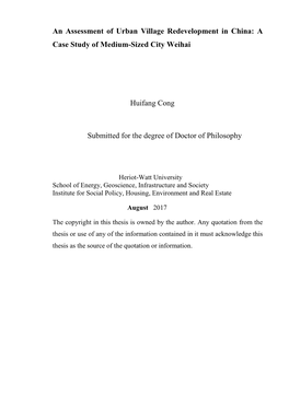 An Assessment of Urban Village Redevelopment in China: a Case Study of Medium-Sized City Weihai