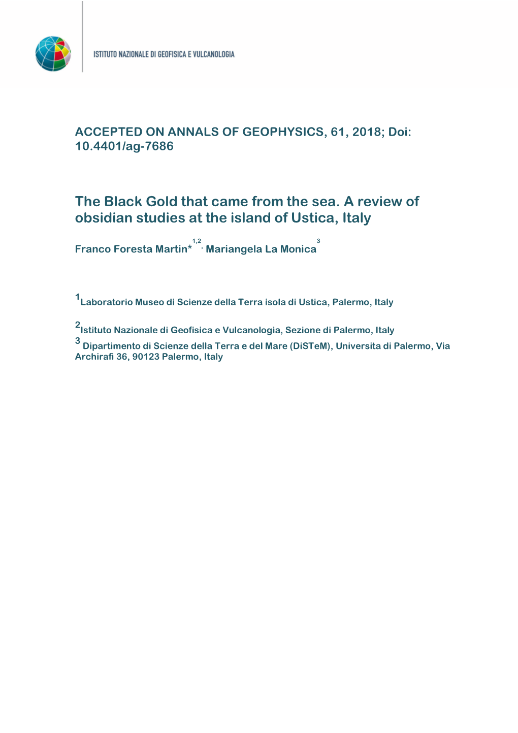 The Black Gold That Came from the Sea. a Review of Obsidian Studies at the Island of Ustica, Italy