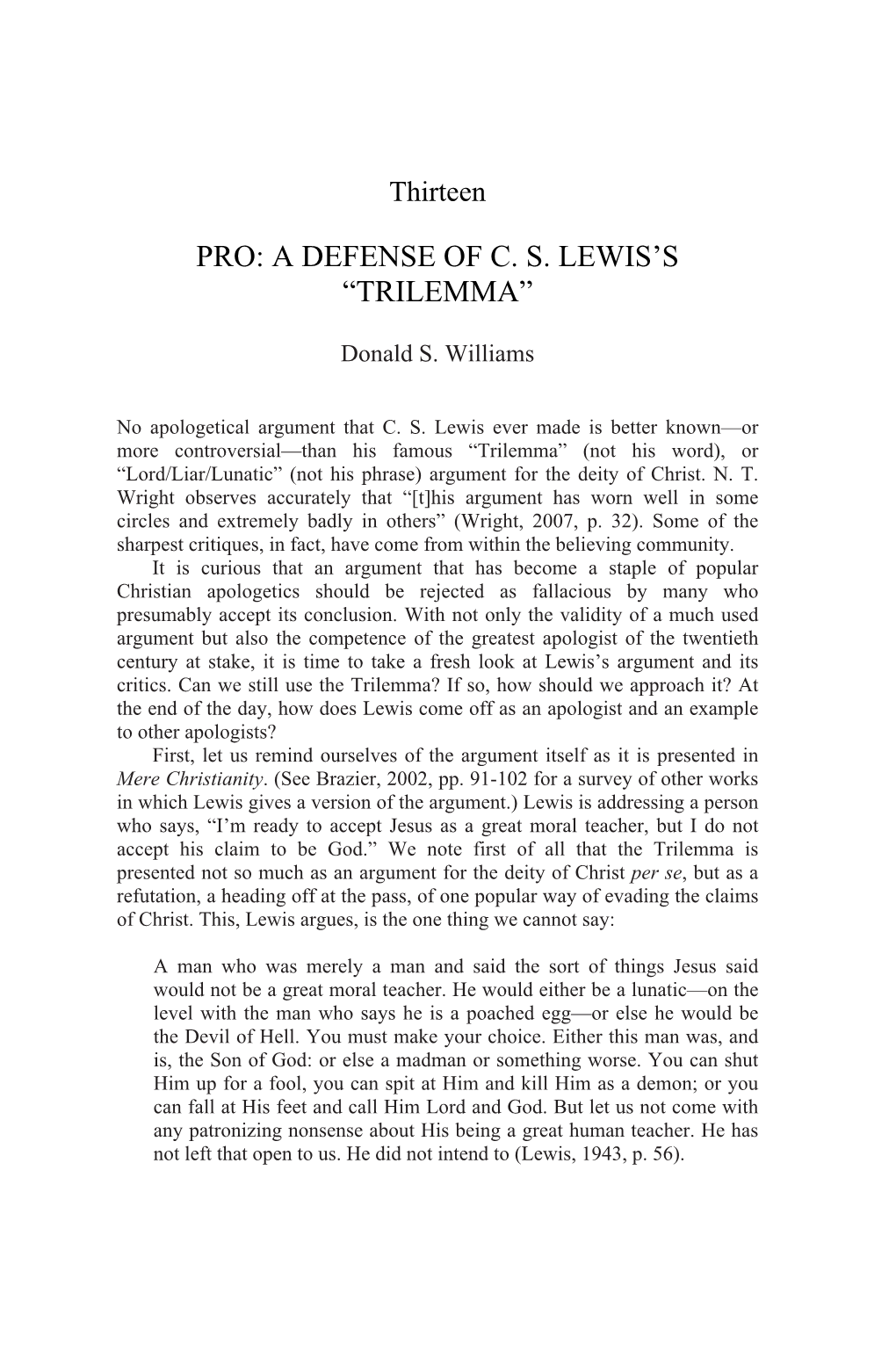 A Defense of Cs Lewis's “Trilemma” DocsLib