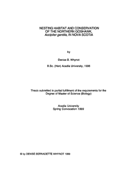 NESTING HABITAT and CONSERVATION of the NORTHERN GOSHAWK, Accipiter Gentilis, IPJ NOVA SCOTIA