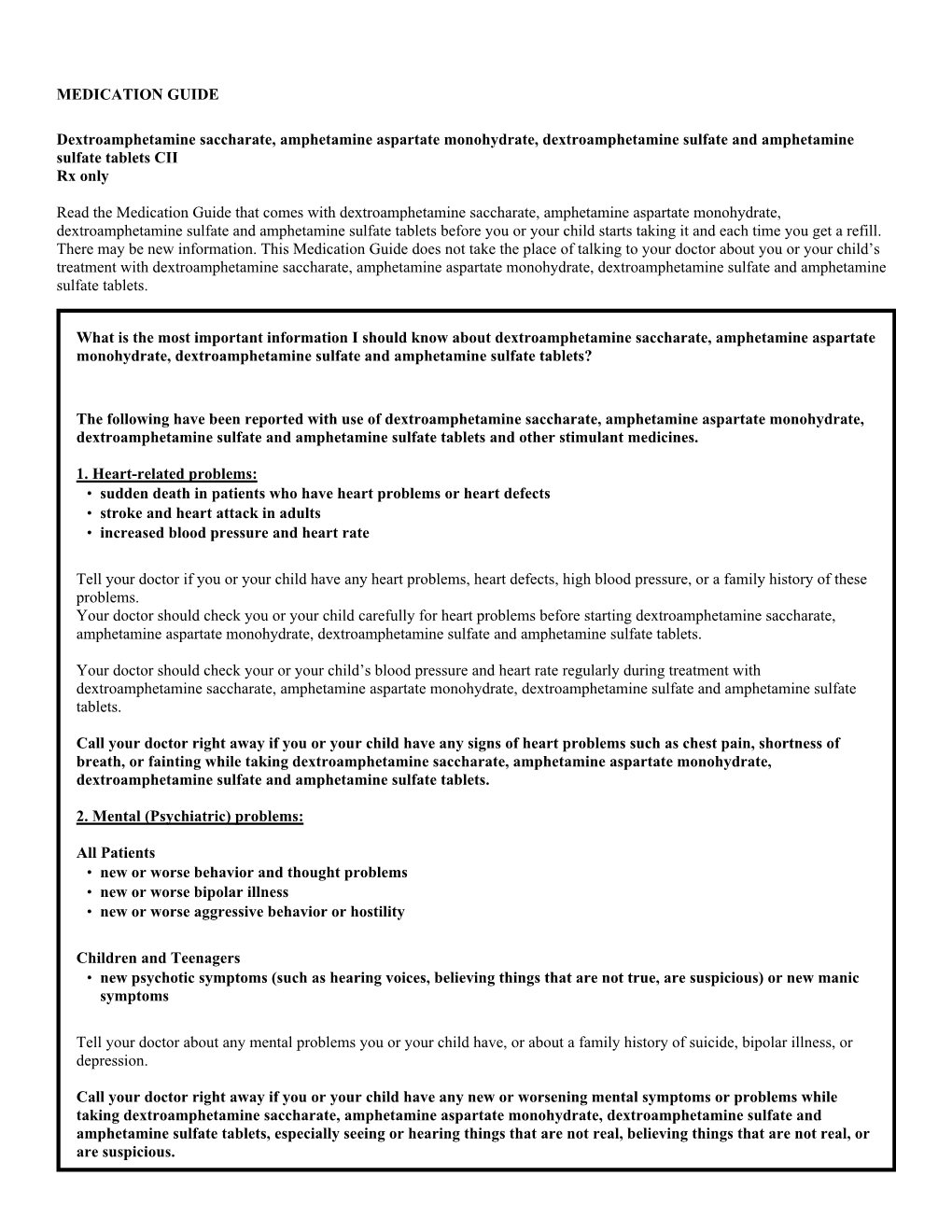 MEDICATION GUIDE Dextroamphetamine Saccharate, Amphetamine Aspartate Monohydrate, Dextroamphetamine Sulfate and Amphetamine Sulf