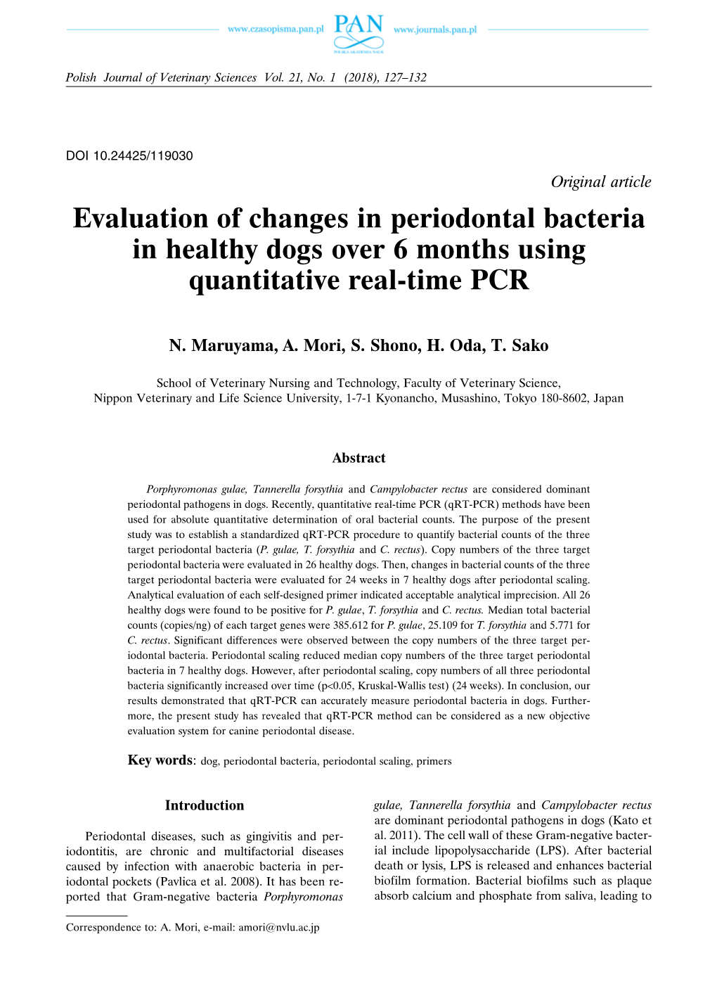 Evaluation of Changes in Periodontal Bacteria in Healthy Dogs Over 6 Months Using Quantitative Real-Time PCR