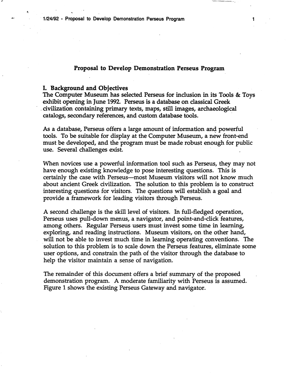 Perseus Project Staff to Re~Iew Accuracy and Emphasis of Subject Matter 1/24/92 - Proposal to Develop Demonstration Perseus Program 6