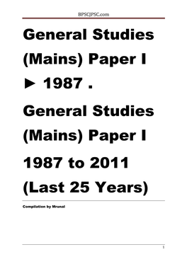 Paper I 1987 . General Studies (Mains)