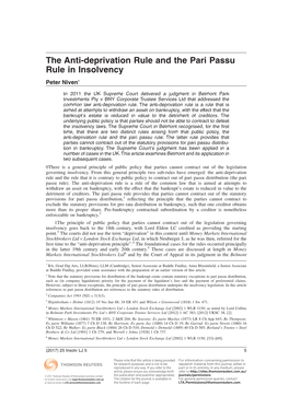 The Anti-Deprivation Rule and the Pari Passu Rule in Insolvency
