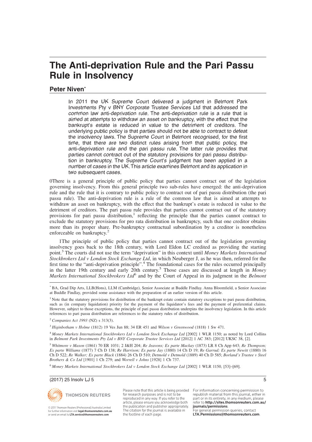 The Anti-Deprivation Rule and the Pari Passu Rule in Insolvency
