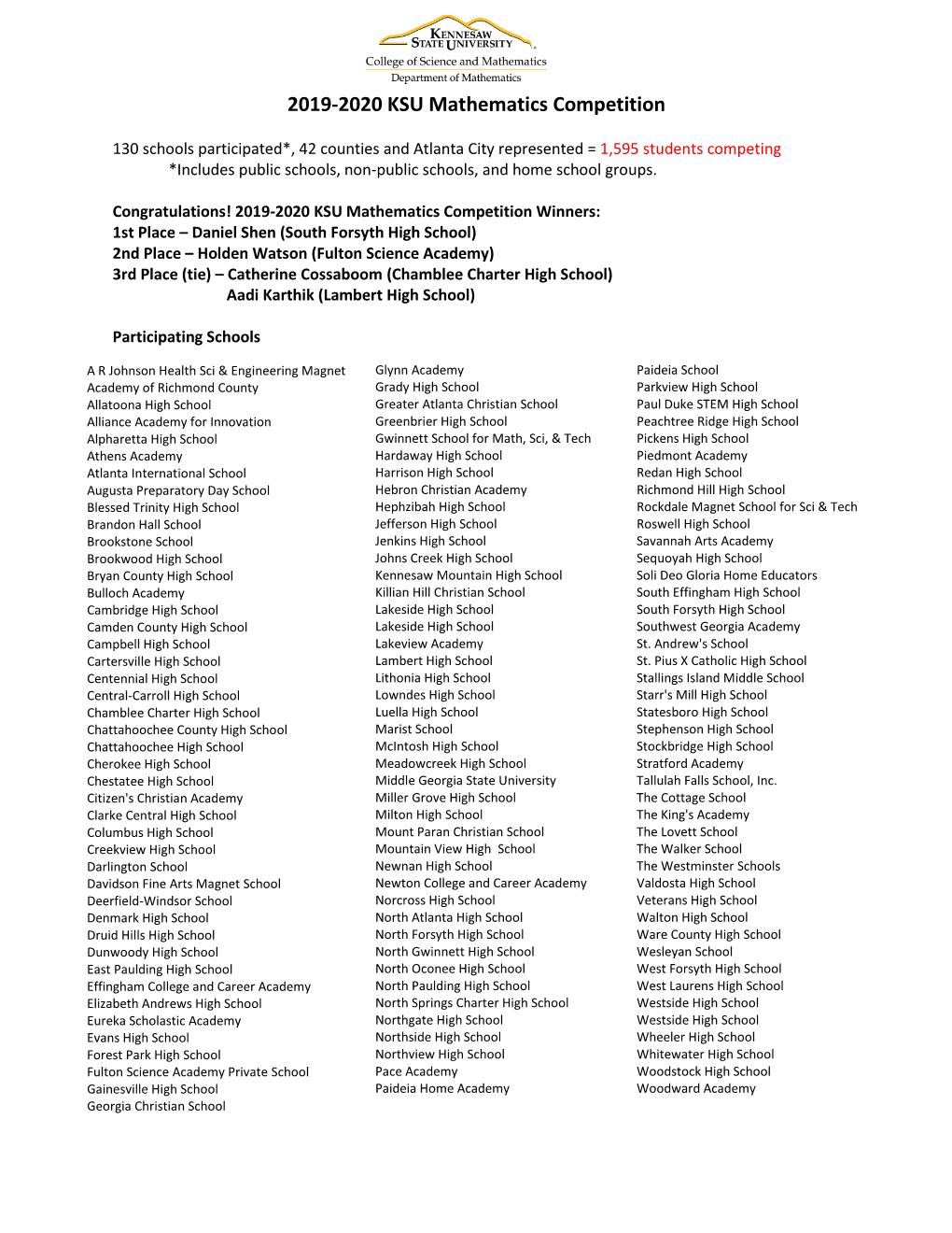 2019-2020 KSU Mathematics Competition