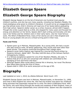 Elizabeth George Speare Elizabeth George Speare Biography Biography