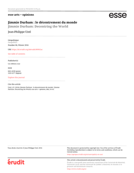 Jimmie Durham : Le Décentrement Du Monde Jimmie Durham: Decentring the World Jean-Philippe Uzel