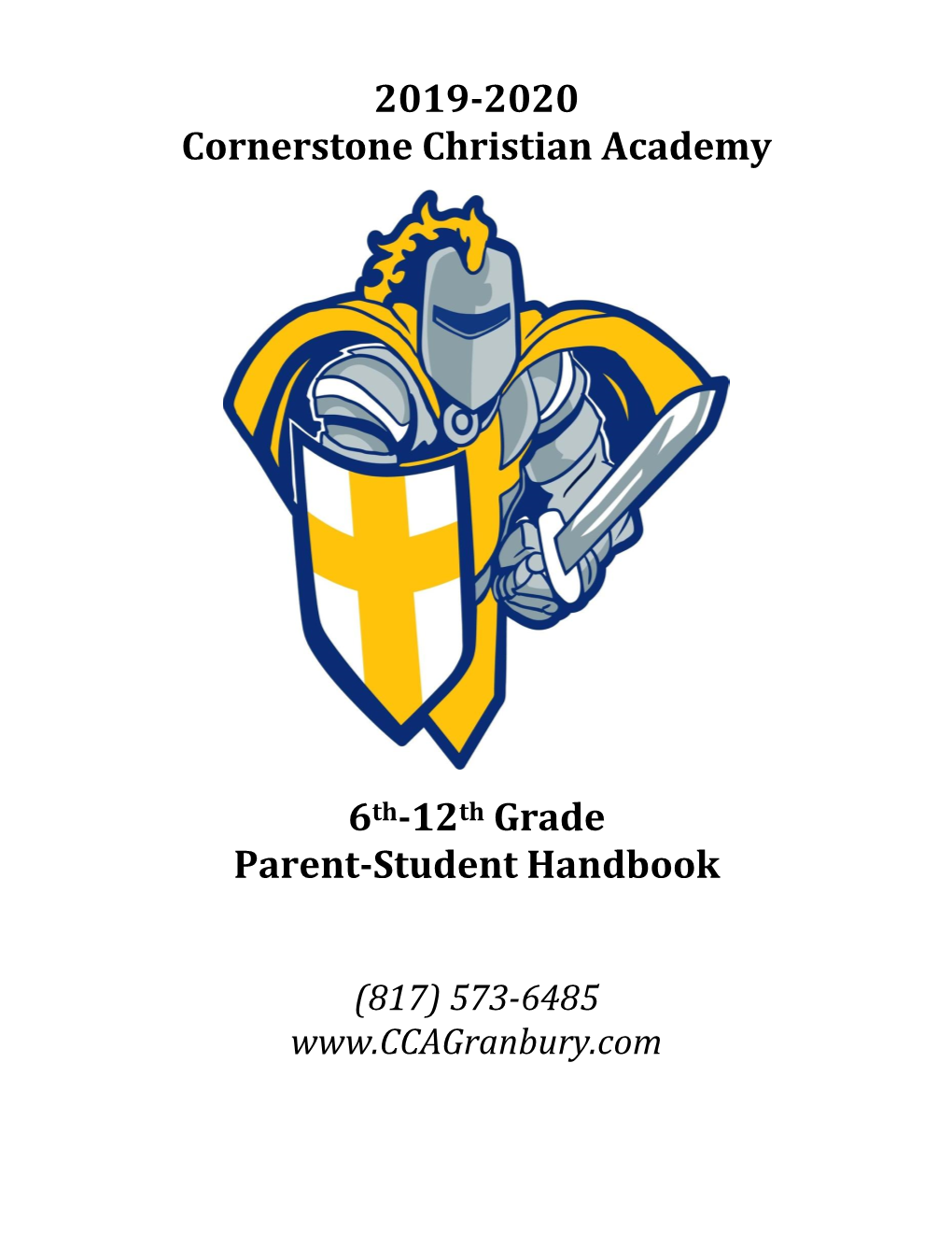 2019-2020 Cornerstone Christian Academy 6Th-12Th Grade Parent